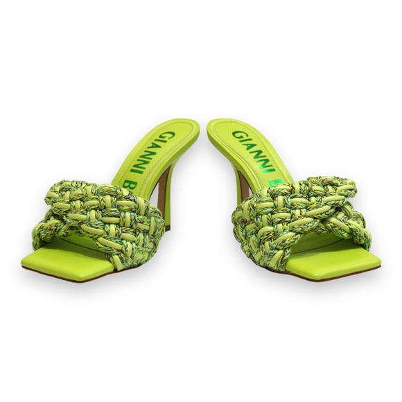 Gianni Bini Bibby Woven Green Leather Corded Square Toe High Heel Mule Sandals - Picture 9 of 16